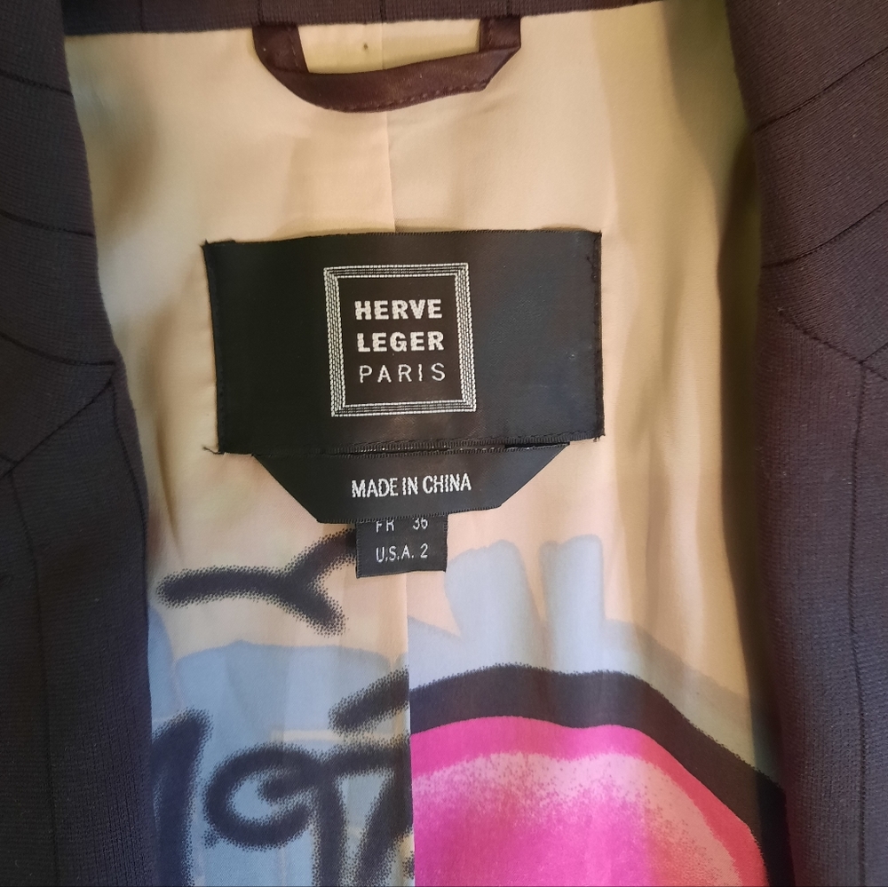 Herve leger Paris pinstripe graffiti pant suit sz 2 8 *W - Picture 4 of 9